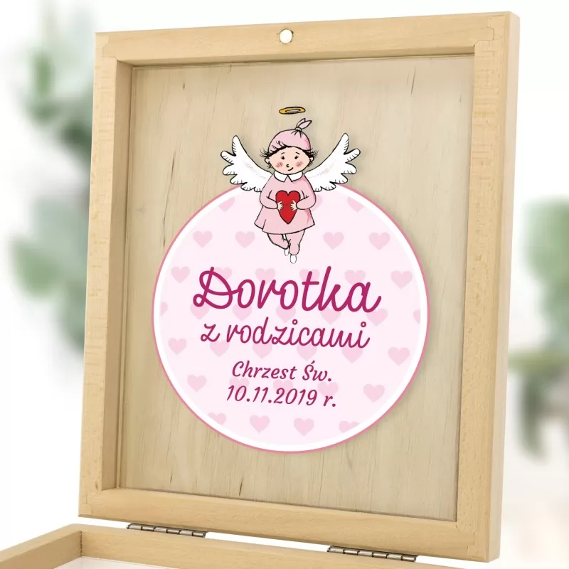 podziękowania dla chrzestnych na chrzest od dziewczynki różowy anioł